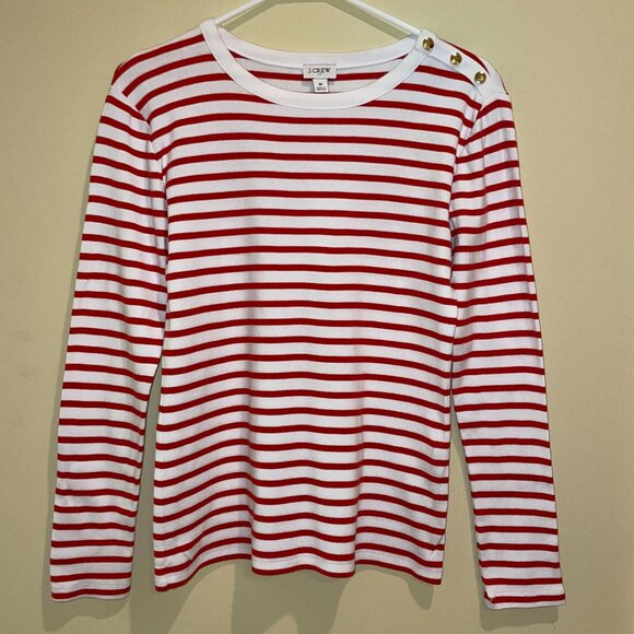 J.CREW Women's Oska Stripe White and Red with 3 Gold Button-shoulder Tee Size M - Picture 11 of 11